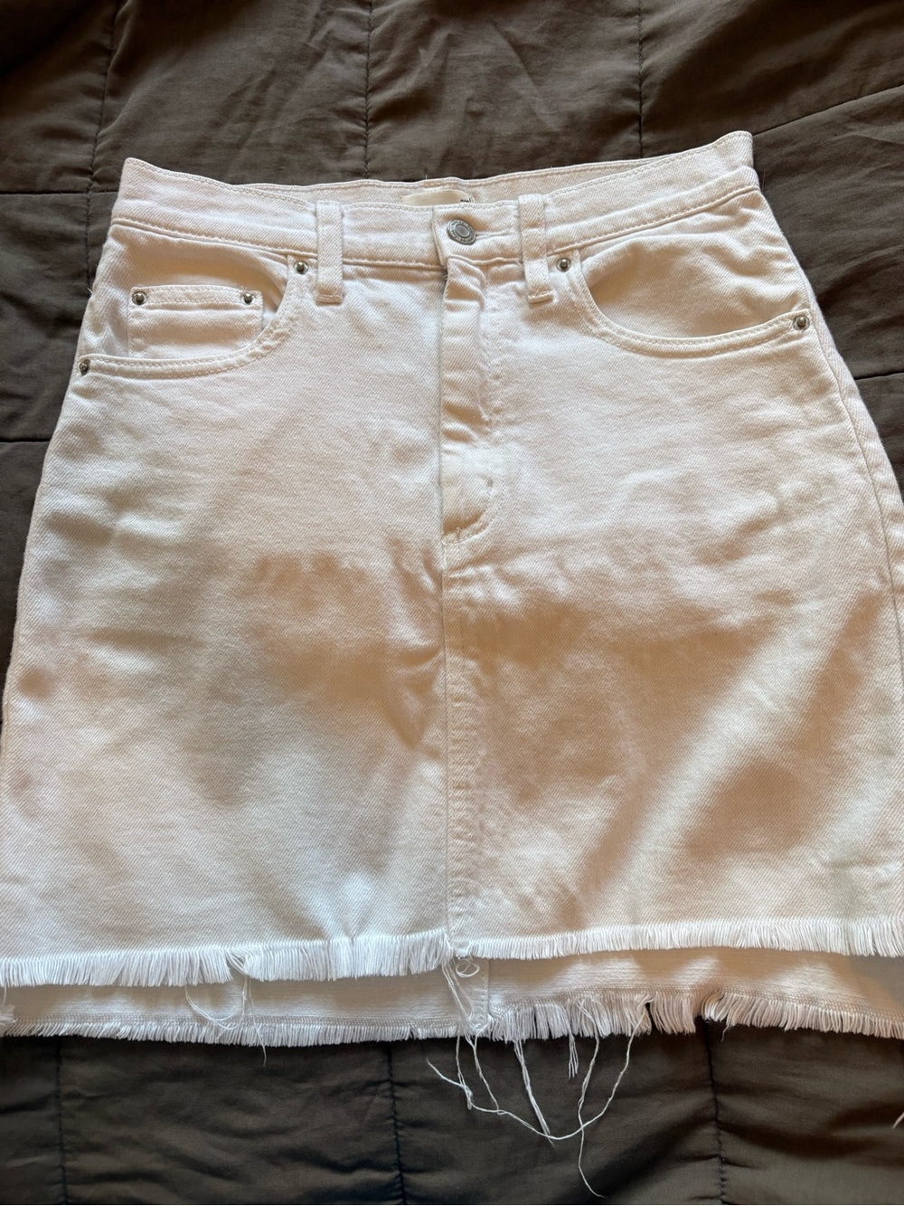 Wilfred White Denim Mini Skirt with Button Front